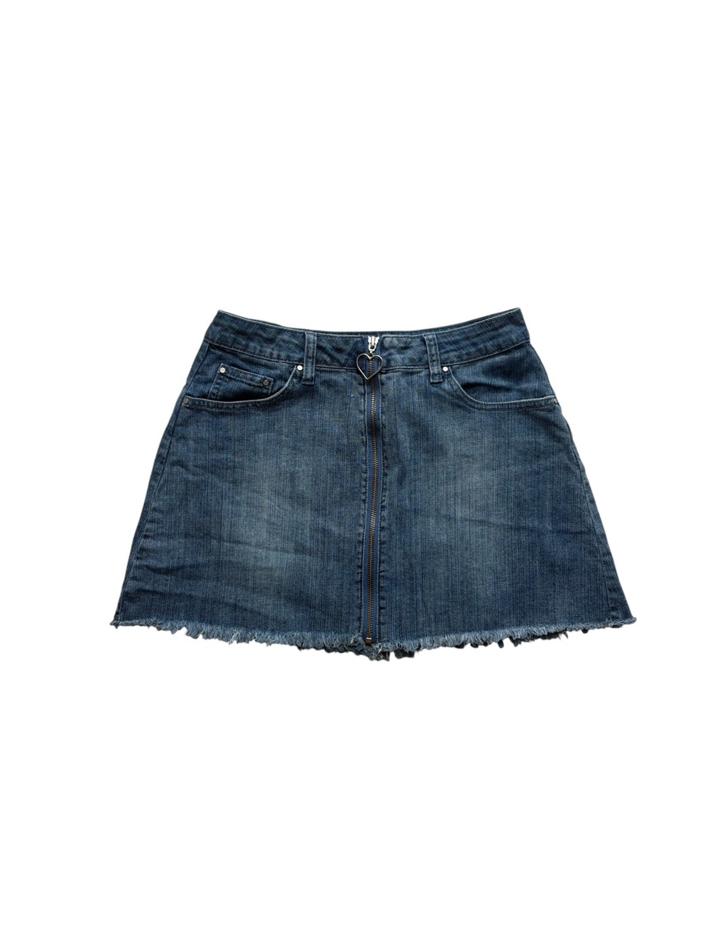 Sugar Thrillz Dark Blue Denim A-Line Mini Skirt with Heart Zip